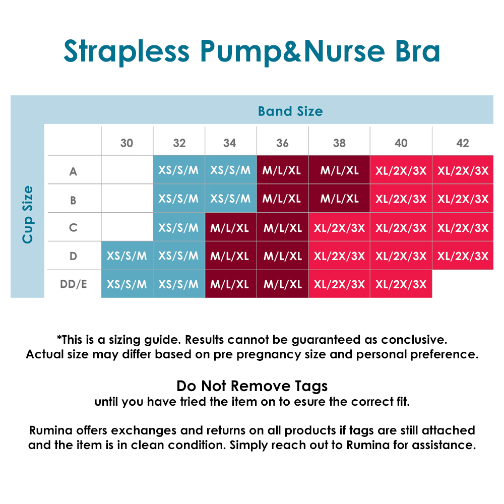 Rumina Strapless Nursing Bra with Built-in Hands-Free Pumping Bra - Black,  XS/S/M : : Clothing, Shoes & Accessories